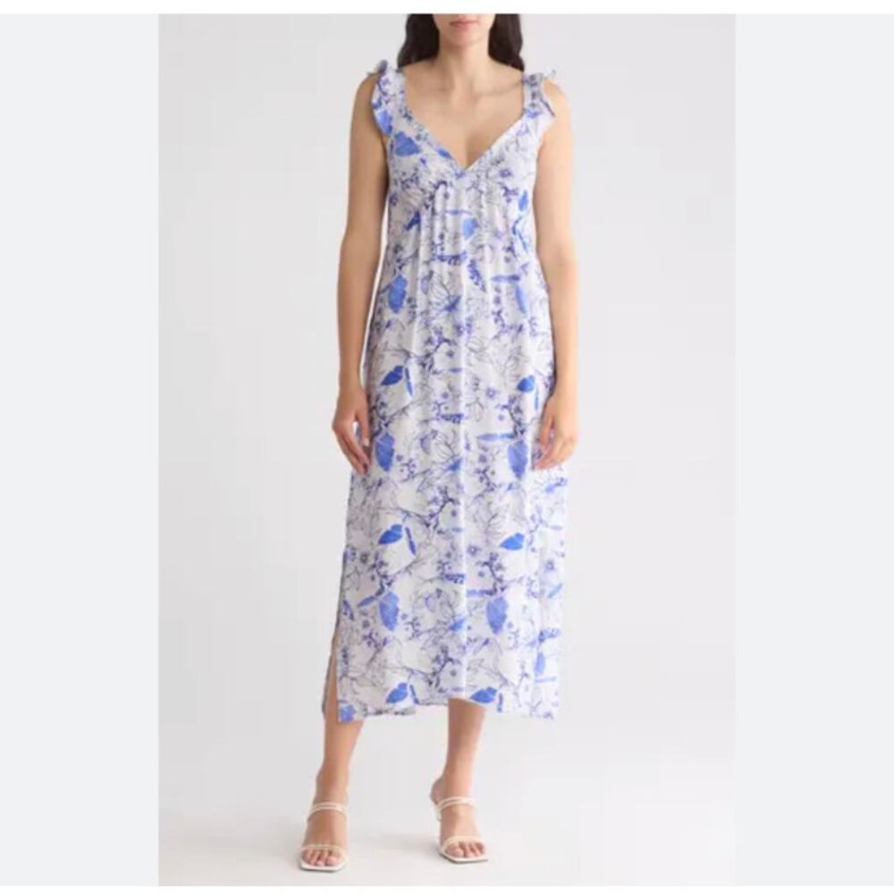 Stitchdrop blue white maxi dress with flutter tank straps